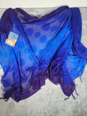 Beach Wrap Pool Body Scarf Beautiful Colorful Rima Purple Blue Fringe 44 x 72"